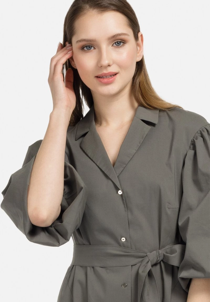 HELMIDGE Femme HEMDBLUSENKLEID Robe Chemise Khaki 5 HELMIDGE Femme HEMDBLUSENKLEID Robe Chemise Khaki – Image 4