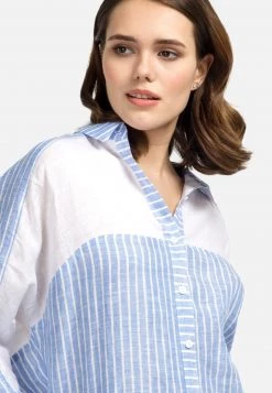 HELMIDGE Femme Chemisier Weiss Hellblau -HELMIDGE Soldes Boutique 59e5bc69c14246b6877dd7dd90933385