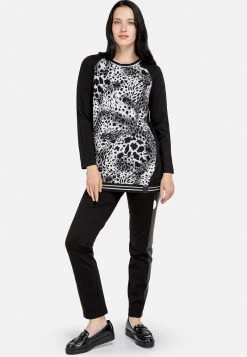 HELMIDGE Femme T Shirt à Manches Longues Schwarz/weiss