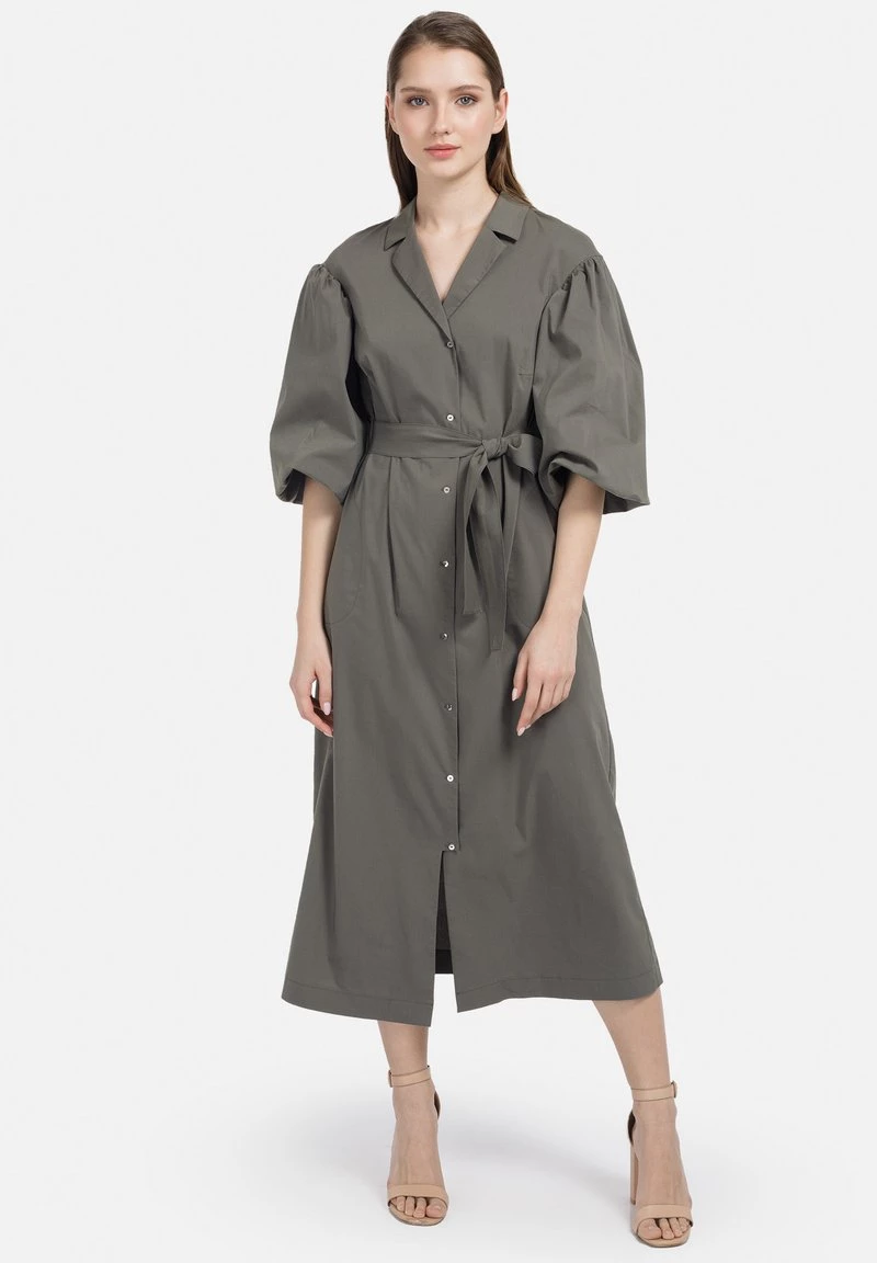 HELMIDGE Femme HEMDBLUSENKLEID Robe Chemise Khaki 2 HELMIDGE Femme HEMDBLUSENKLEID Robe Chemise Khaki