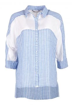 HELMIDGE Femme Chemisier Weiss Hellblau -HELMIDGE Soldes Boutique c92328aa296a430eadc13c19d908809b